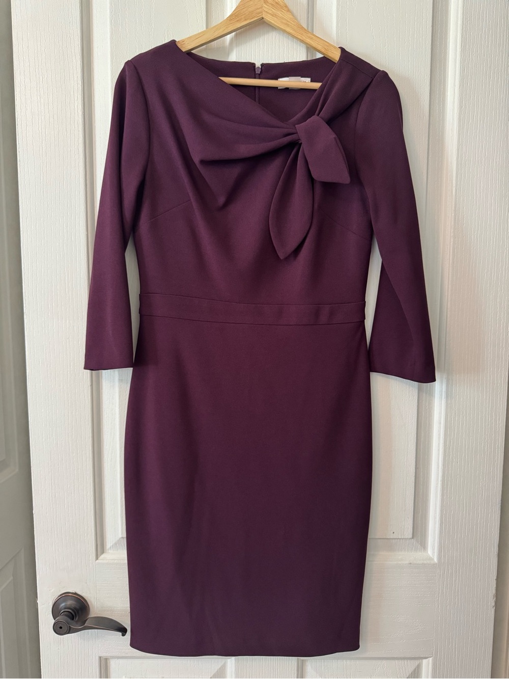 Calvin Klein Deep Plum Bow-Accent Long Sleeve Sheath Dress